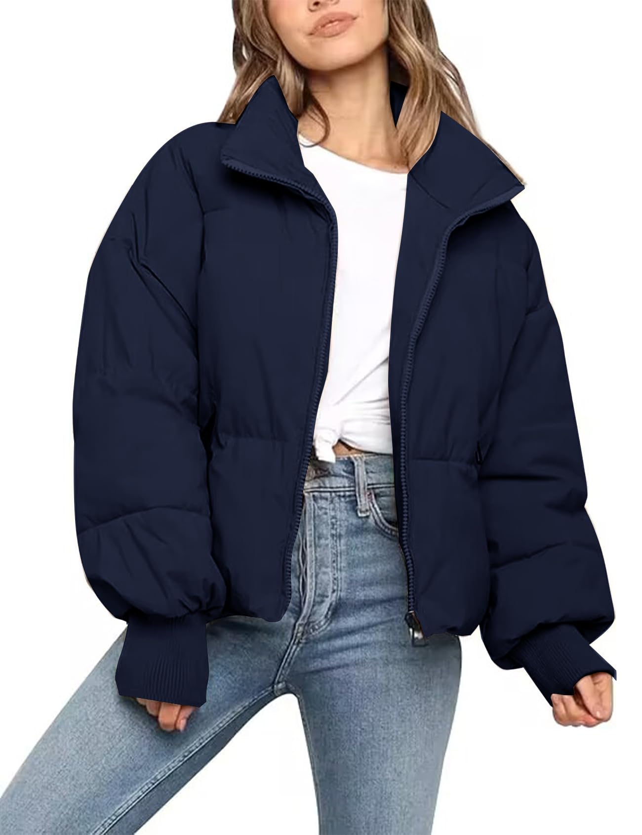 Flygo Winter Cropped Puffer Jacket Coats for Women 2025 Short Warm Quilted Jackets Outerwear with Pockets